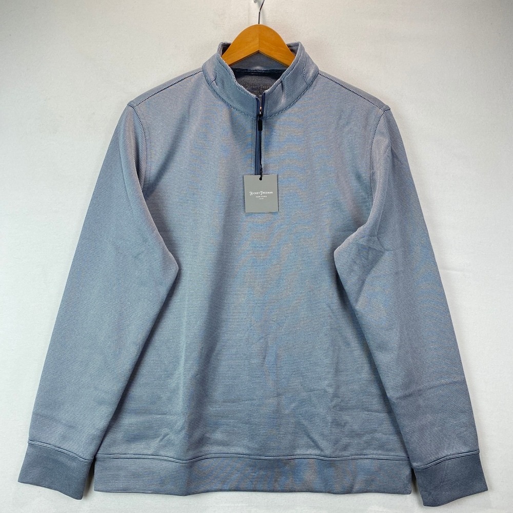 Hickey Freeman 1/4 Zip Pullover Mens Size M Navy Micro Stripe G42G9CWK NWT